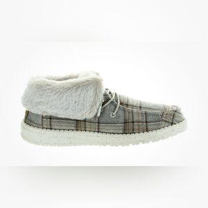 New Hey Dude Cozy Gray Plaid Women's Shoes boots sz 7 nib